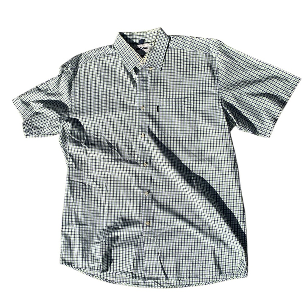 Barbour Men’s Regular Fit Button Down Green/Blue Gingham Large